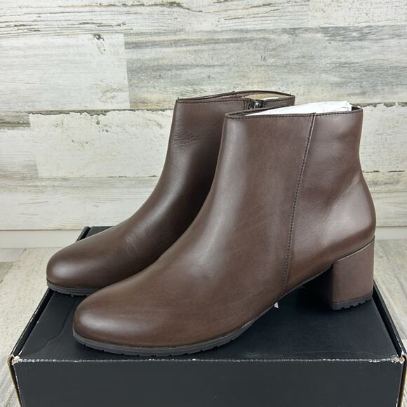 Naturalizer Women’s 11 Brown Leather Heeled Ankle Boot Weatherproof Bootie NWT - Picture 2 of 12